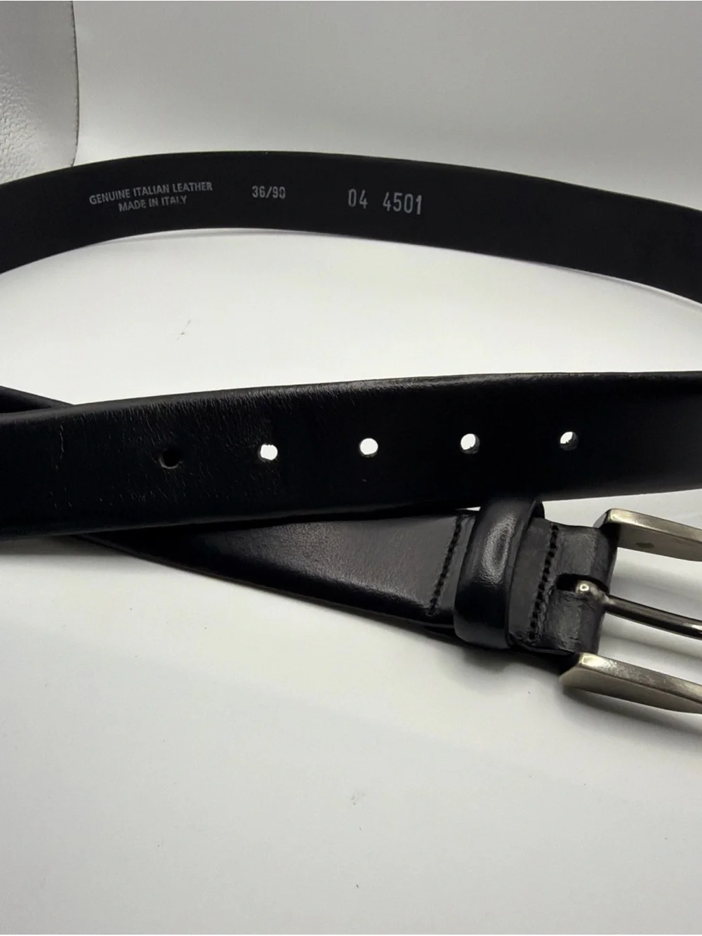Black Italian Leather Dress Belt - Silver Color Buckle Men's Size 36/90